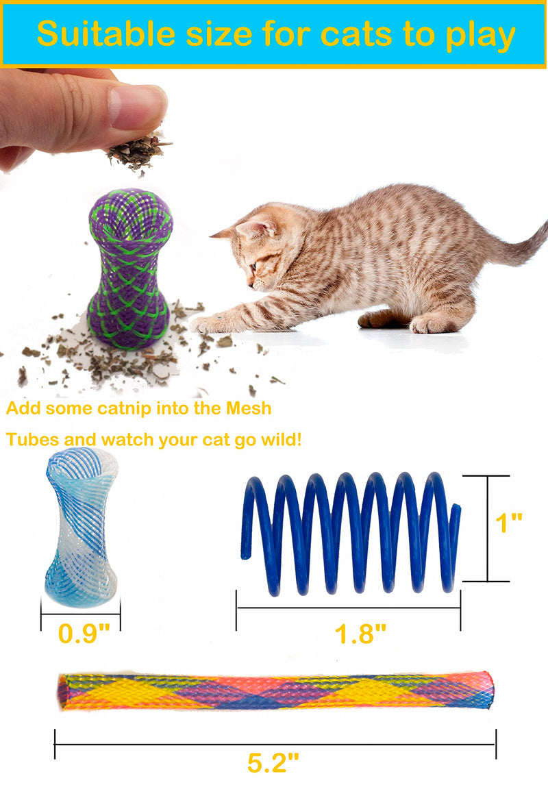 Fashion's Talk 49PCS Cat Spring Toy for Kitten Catnip Bag Mesh Tubes Spring Cat Toy Bulk for Indoor Cats Kitty cat spring toy+Catnip+mesh fun tubes 49-Pack (24 spring+24 mesh tubes+1 Bag catnip) - BeesActive Australia