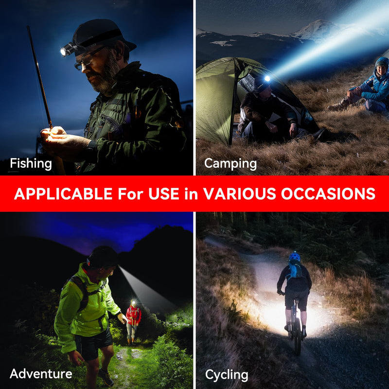 WdtPro Headlamp Rechargeable, 2 Pack 3000LM Bright Headlight, Lightweight Flashlight with 3 Powered LED, Waterproof 90°Adjustable 4 Modes & Tail Lights Head Lamp for Camping Outdoor Running