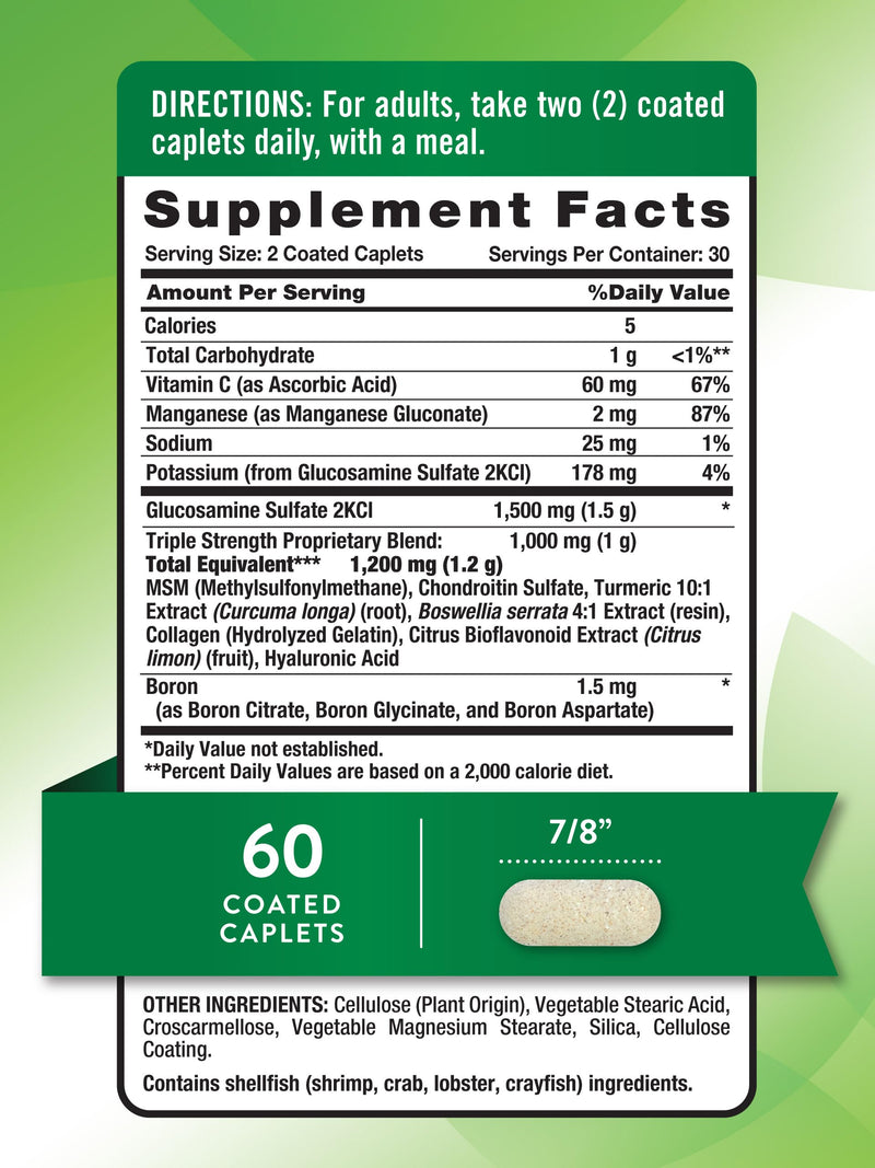 Nature's Truth Glucosamine Chondroitin MSM Complex | 60 Caplets | Triple Strength Supplement with Turmeric | Non-GMO and Gluten Free Supplement | with Turmeric | Triple Strength Formula | Non-GMO & Gluten Free Supplement
