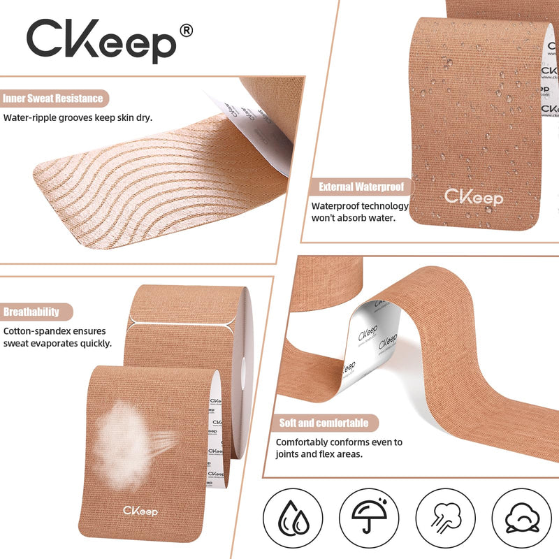 CKeep 4 Rolls Kinesiology Tape, Original Cotton Elastic Athletic Tape, 20 Precut 10" Strips Each, Beige, Ideal for Muscle Support & Injury Prevention - BeesActive Australia