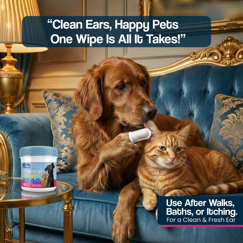 Dog Ear Cleaner Finger Wipes - Ear Finger Wipe for Dog Ear Infection Treatment, Easy to Use Cat Ear Cleaner, Eliminates Odor, Dog Ear Cleaning Solution, Dog Ear Wipes (Oatmeal)