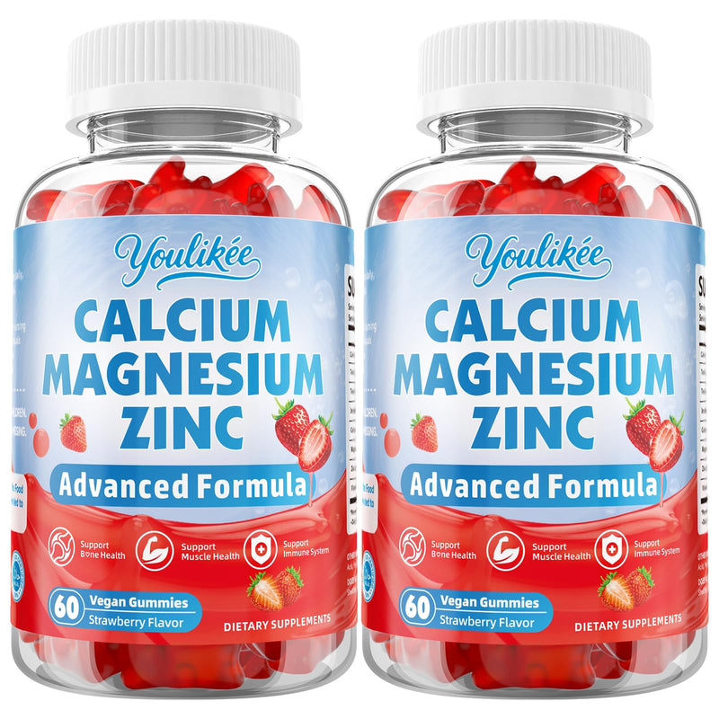 2 Pack Calcium Magnesium Zinc Gummies, Calcium Citrate with Vitamin D3 | High Absorption Calcium Magnesium Supplement for Women & Men, Sugar-Free, Strawberry Flavor, 120 Count 60 Count (Pack of 2)