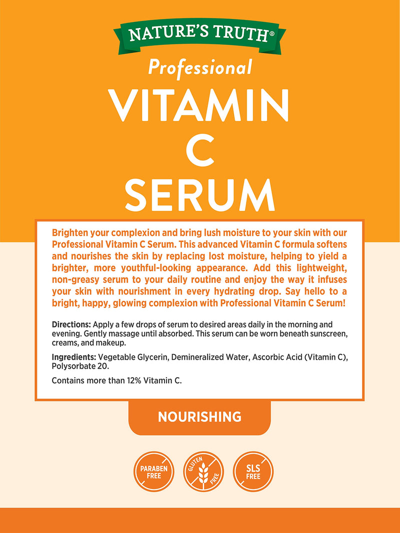 Nature's Truth Vitamin C Serum 2 oz | Oil For Body & Face | Nourishing & Unscented | Nourishing & Unscented 2 Fl Oz (Pack of 1)