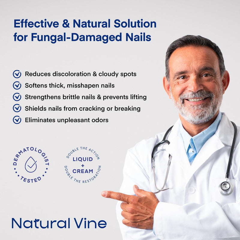 Natural Vine Toenail Fungus Treatment: Fungus Nail Treatment Liquid 15mL and Anti-fungal Nail Repair Cream 20g for Toenail and Fingernails - Extra Strength with Plant Extract Ingredients