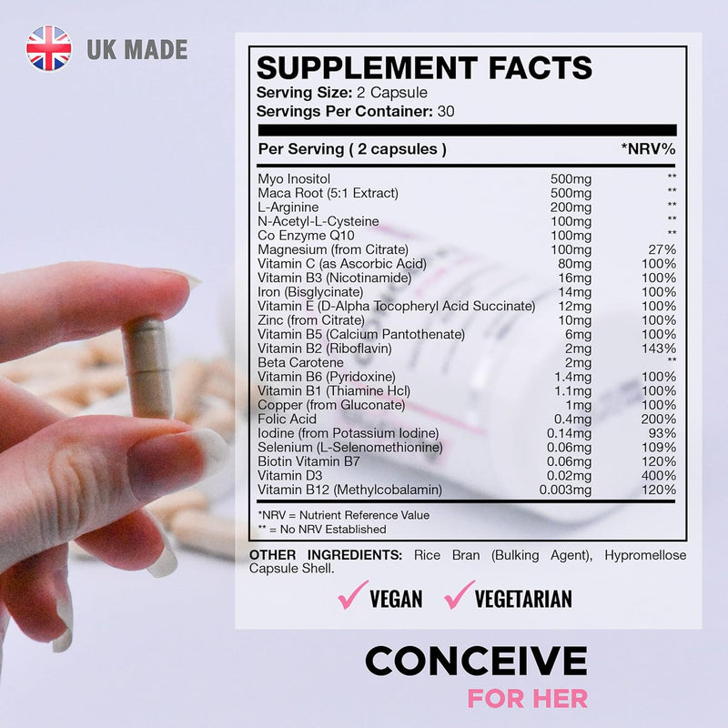 Conceive for Her 60 Capsules Women's Fertility Supplement - Vitamins & Minerals Plus Key nutrients - BeesActive Australia