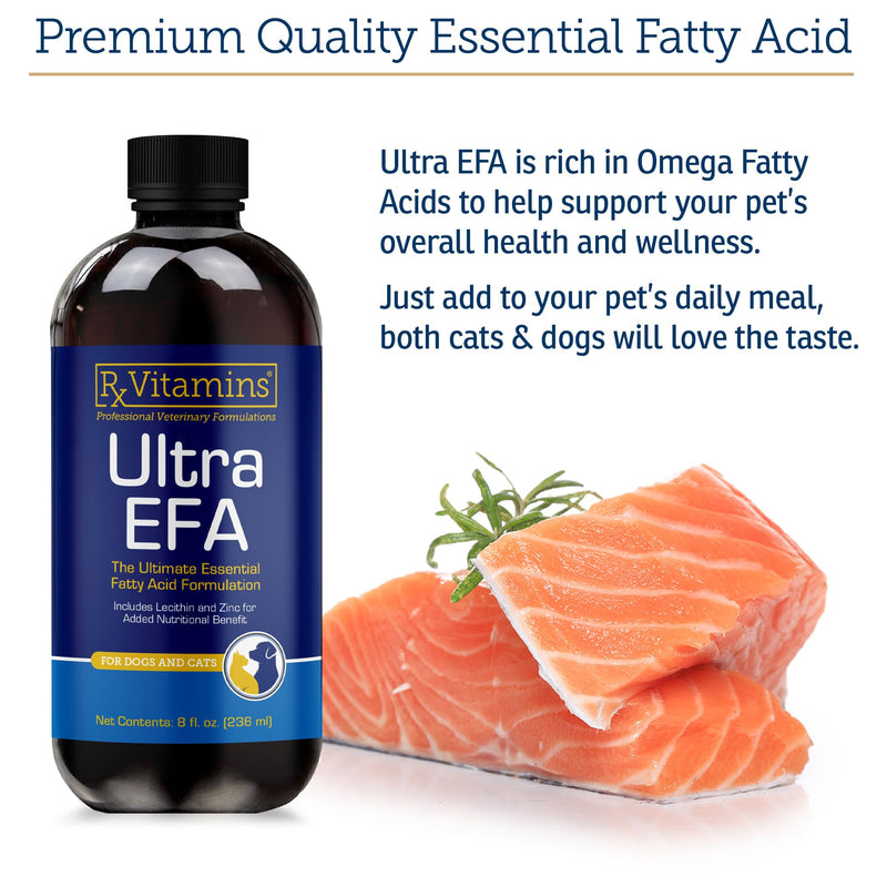 Rx Vitamins Ultra EFA Omega 3 Fish Oil for Dogs & Cats - Promotes Heart, Brain, and Joint Health with Vitamin E, Biotin, and Zinc - Liquid Fish Oil for Itch Relief, Dog Shedding, Coat Health - 8 oz New Label