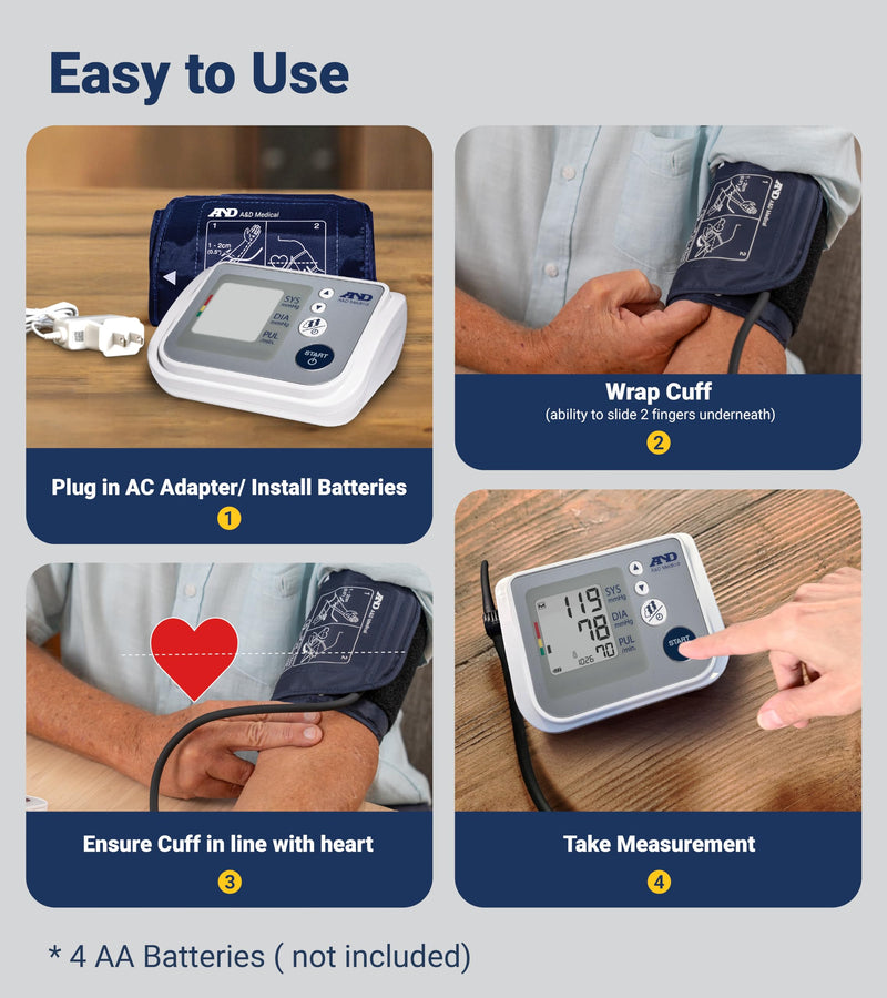 A&D Medical Multi-User Blood Pressure Monitor for Home Use UA-767FAC – Wide Range Cuff (8.6-16.5” / 22-42cm), Easy to Use, Adult Upper Arm, 60 Readings Per User (4 Users), AC Adapter, FSA/HSA Eligible Includes AC Adapter