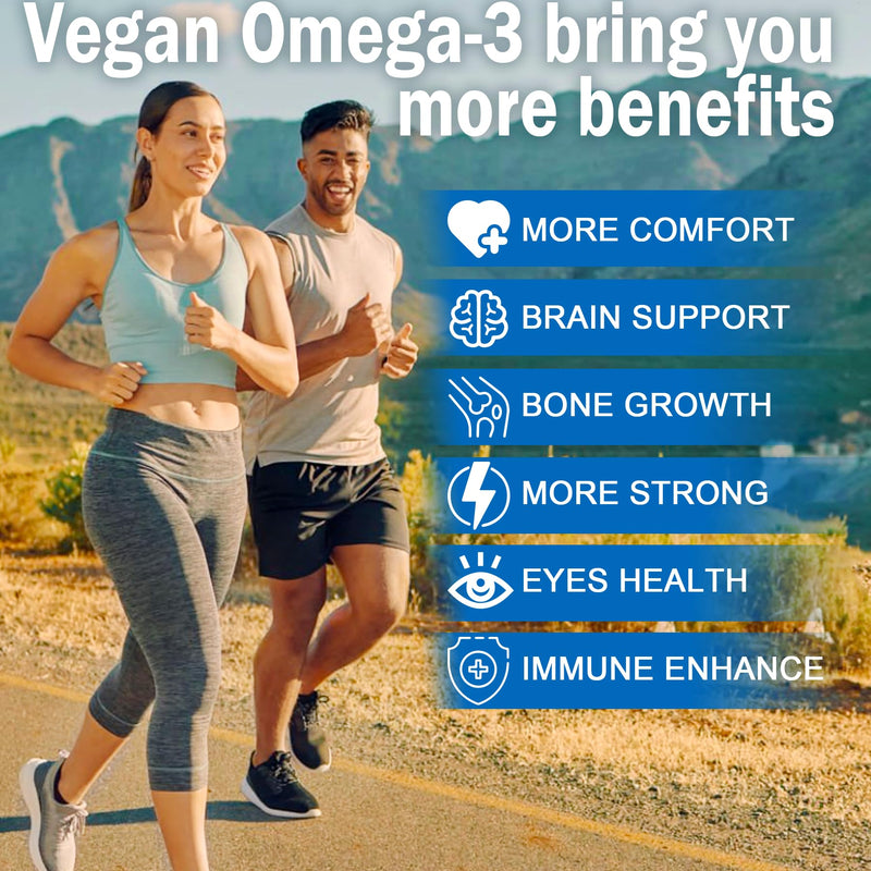 Vegan Omega 3 Gummies 1280mg + Vitamin D3 K2 (MK7) for Women Men, 1 Pack | Omega 3 Fish Oil Alternative, w/EPA 600mg & DHA 400mg, MCT Oil, No Fish Taste, for Brain, Eye, Immune Health, Sugar Free 60 Count (Pack of 1)