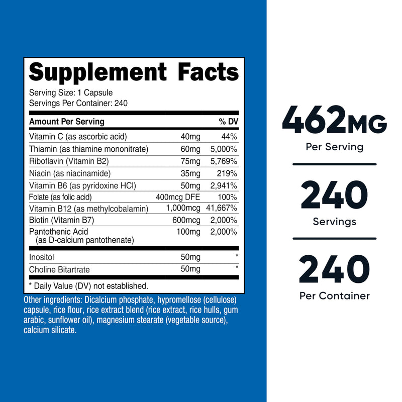 Nutricost Vitamin B Complex 462mg, 240 Capsules, with Vitamin C | Energy Complex 240 Count (Pack of 1)