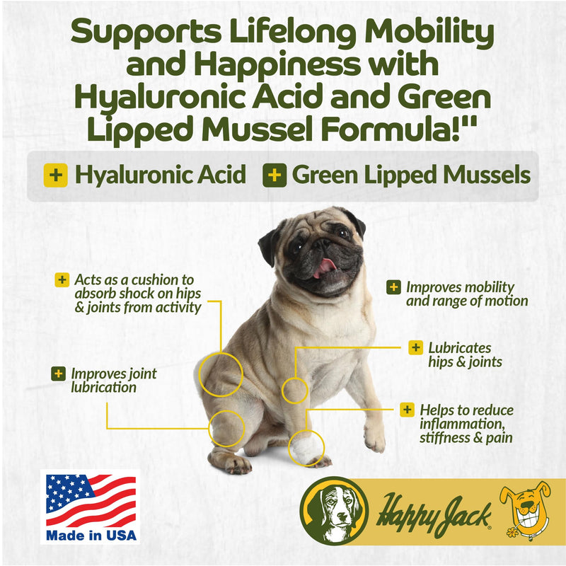 Happy Jack Flexenhance Dog Hip and Joint Supplement with Skin & Coat Support Plus (80 Chewable Tabs), Improve Flexibility & Mobility, Glucosamine, Green Lipped Mussel, Fish Oil - PawsPlanet Australia