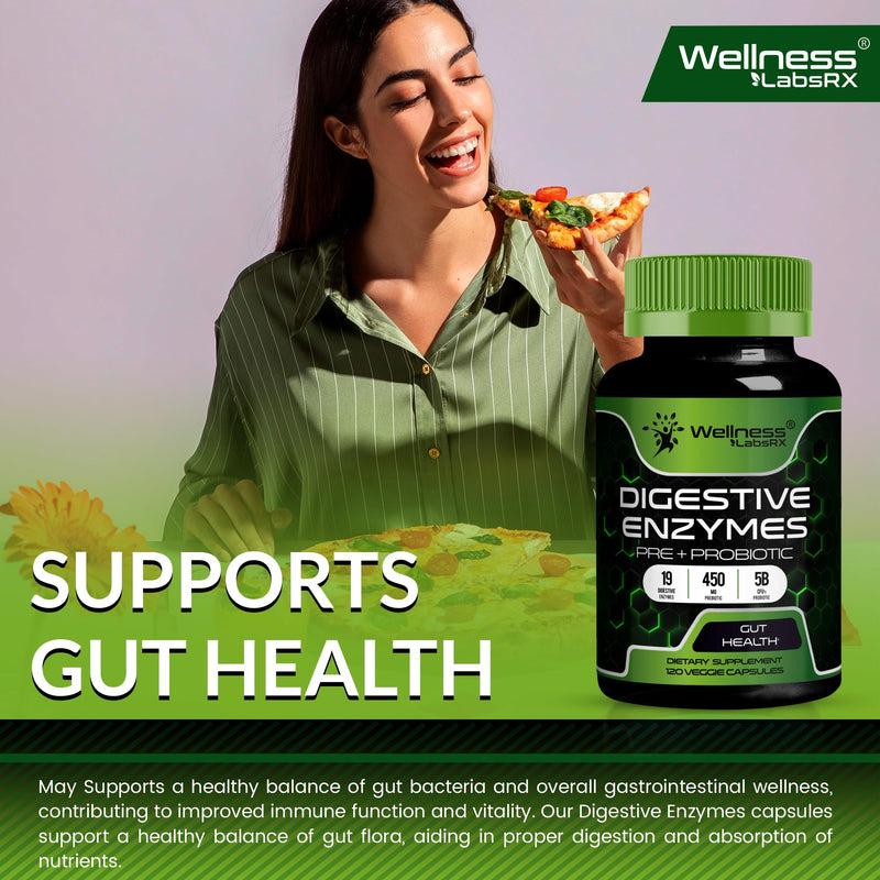Digestive Enzymes with Probiotics and Prebiotics 450mg, 240 Count | 5 Billion CFU, Women & Men, Gut Health, Bloating & Digestion Support, Enzimas Digestivas, 2 Pack 120 Count (Pack of 2)