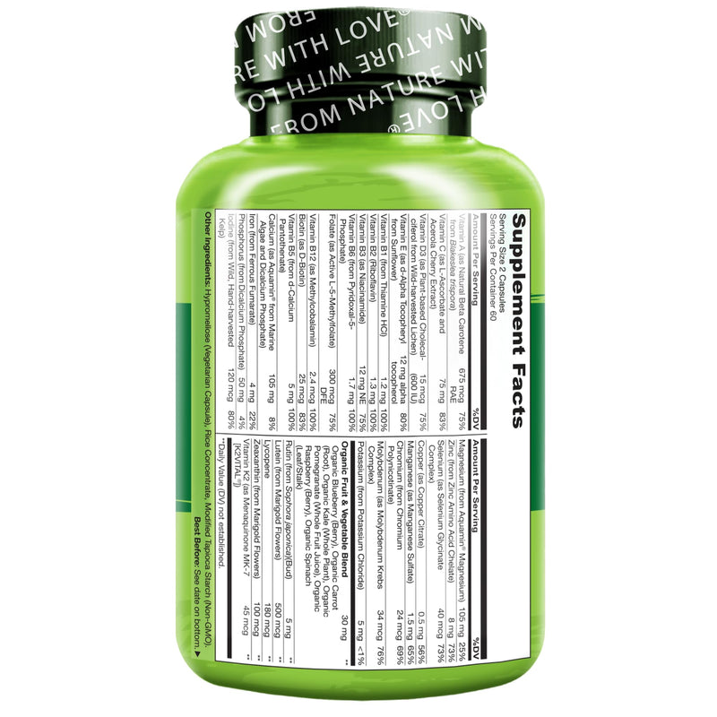NATURELO Multivitamins for Teenage Girls/Boys, 120 Capsules | Whole Food Multivitamin with Minerals, Non-GMO, Vegetarian 120 Count (Pack of 1)