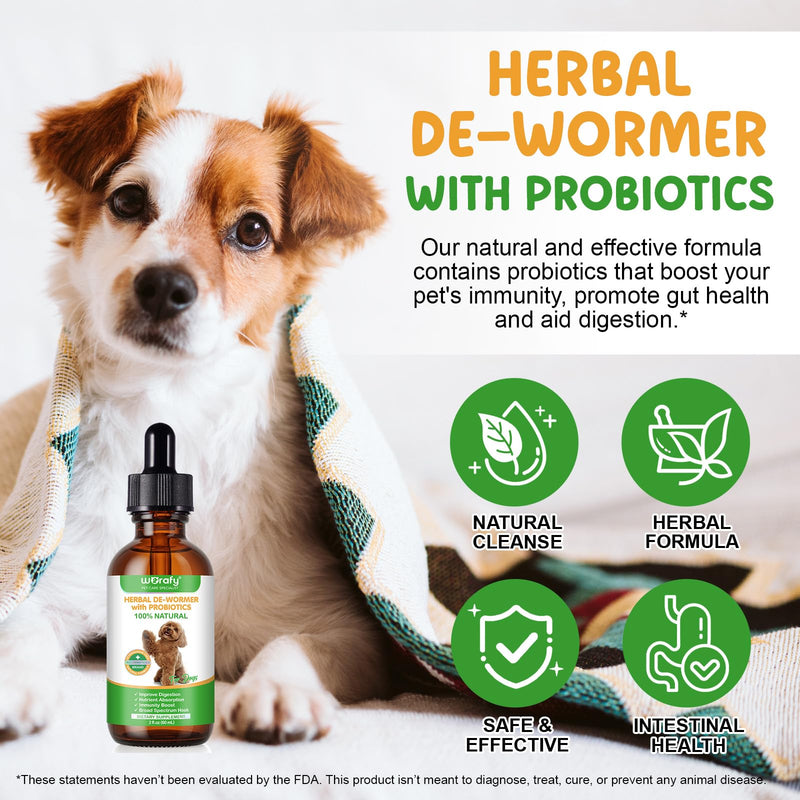Dog Worming Gut Health Supplement Drops with Probiotics - 60ml, 100% Natural Support for Digestive & Immune Health, Aids Nutrient Absorption & Intestinal Parasite Prevention (via Gut Care)