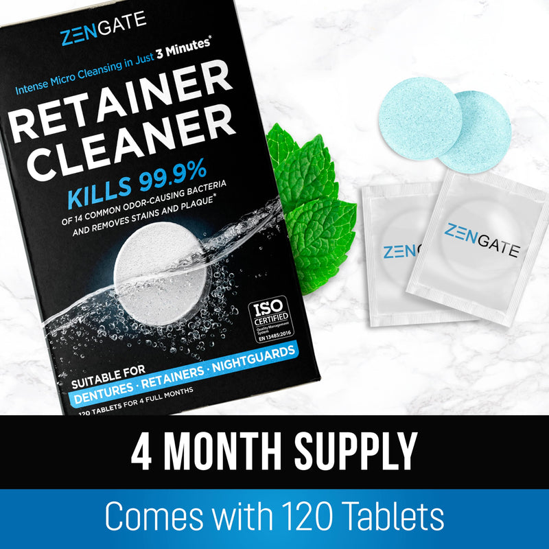 ZENGATE Retainer Cleaner Tablets - Quick 3-Minute Clean for Dentures, Mouth Guards, Aligners, and Night Guards - 120 Dental Cleansing Tablets - FSA HSA Approved Dental Appliance Cleanser 1 Pack - BeesActive Australia