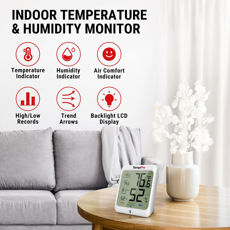 TempPro TP53 Digital Hygrometer Indoor Thermometer for Home, Temperature Humidity Sensor with Comfort Indicator & Max Min Records, Backlit Display Room Thermometer Humidity Meter(Previously ThermoPro) 1 - BeesActive Australia