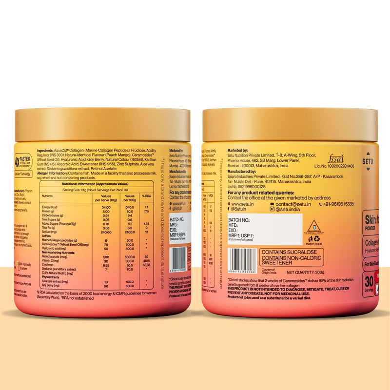 SETU Skin: Youthful with 8g Marine Collagen + Ceramosides™ for 4X Faster Hydration | Collagen Powder for Women & Men | (30 Servings)