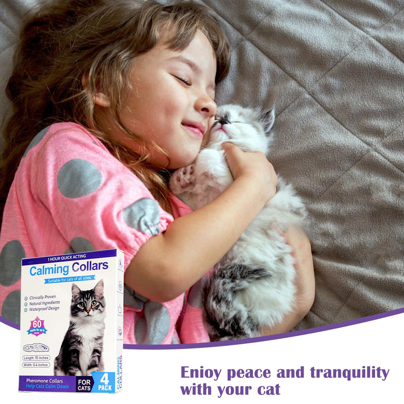 4 Pack Calming Collar for Cats - Long-Lasting Anxiety and Stress Relief, Relaxing Cat Collar,Adjustable Pheromones Collar for Cats，Natural Soothing 60 Days of Continuous Calming Move Purple - PawsPlanet Australia