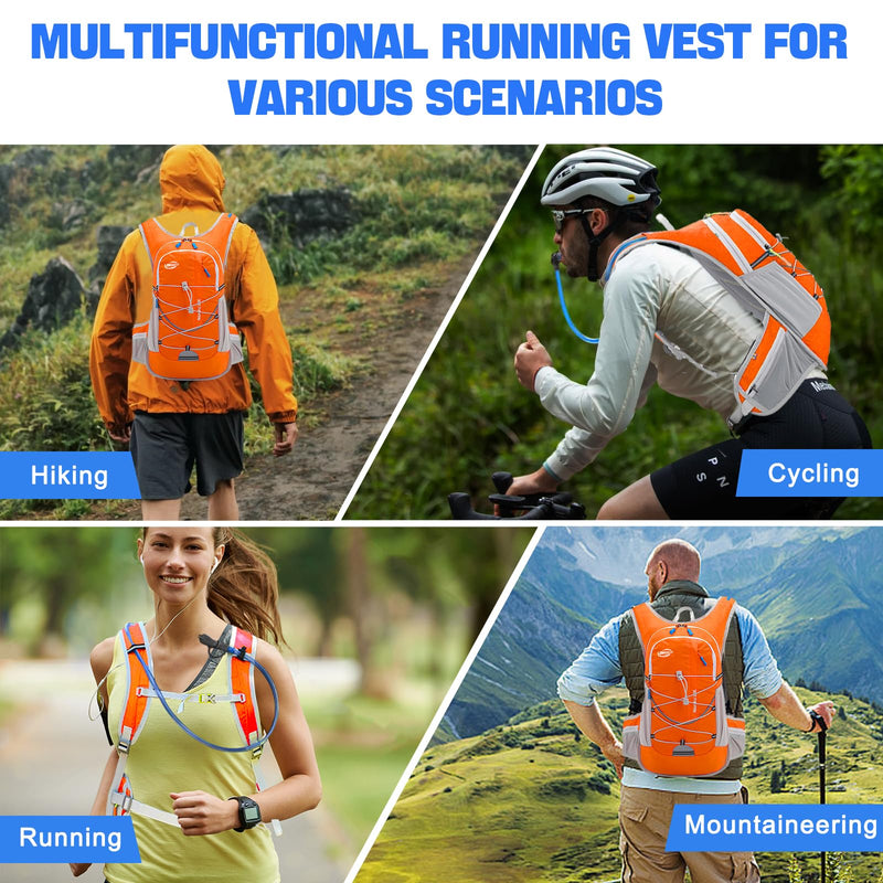 Hydration Backpack 20L Lightweight Breathable Water Backpack with 2L Water Bladder, Adjustable Chest Straps Running Hydration Vest for Cycling, Hiking, Climbing Orange