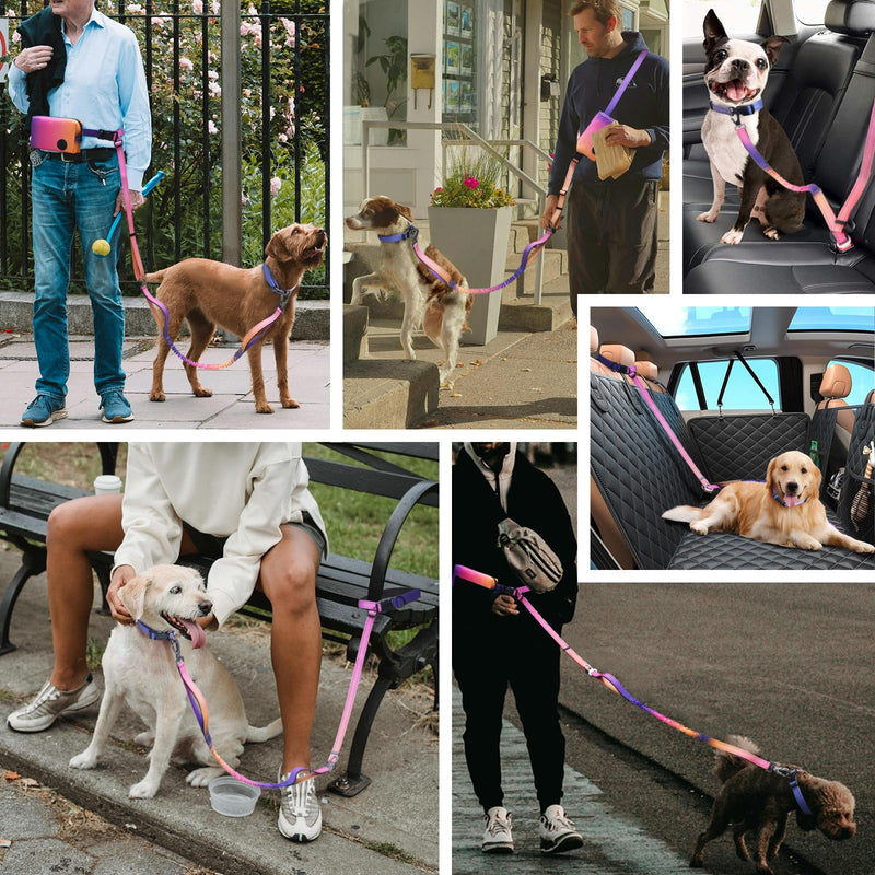 Roses&Poetry Hands Free Dog Leash with Zipper Pouch, 6-9ft Bungee Waist Leash for Medium Large Dogs Walking, Running Lead with Dual Padded Handles Car Safety Buckle for Training Jogging Mistyrose (XL) 6-9FT With Zipper Pouch, 2 Handles - BeesActive Australia
