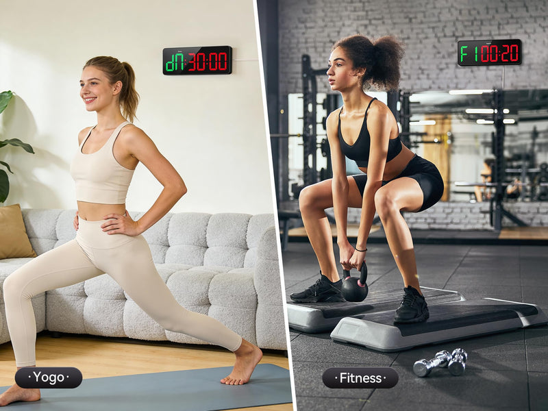 Gym Timer Clock Large Display, 12" LED Exercise Workout Interval Timer with Remote for Boxing Tabata/FGB/EMOM,Countdown/Up,Stopwatch Clock for Sports,Home Gym,Yoga,Garage,Office,Classroom Black 12 Inch - BeesActive Australia