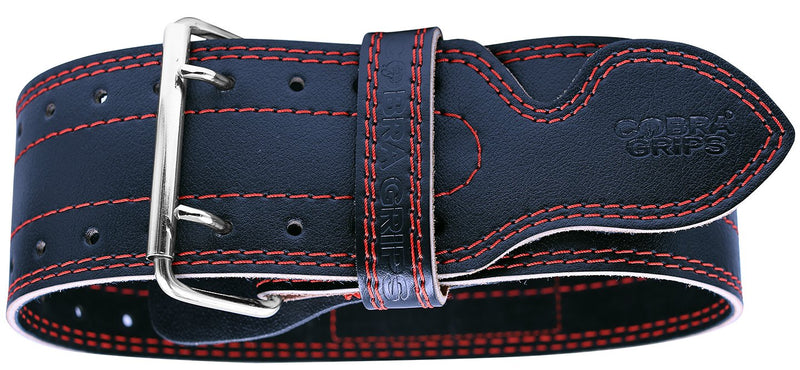 Weight Power Lifting Belt 4” Wide Cobra Grips Premium Genuine Leather Belt for Men & Women Adjustable Weightlifting Back Support RED Small 27"-35"