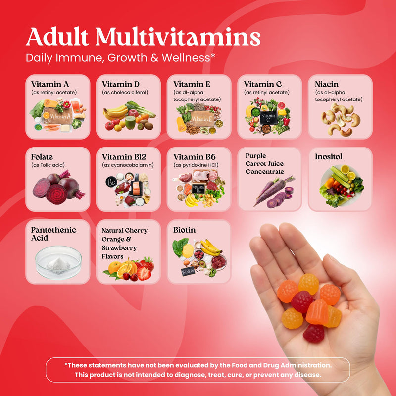 VITA GLOBE Adult Multivitamin Gummies with 9 Vitamins A C D E B6 B12 | Non-GMO, Vegan, Chewable Daily Vitamins with Folic Acid, Biotin & Zinc, Immune Support, 120 Count 60 Count (Pack of 1)