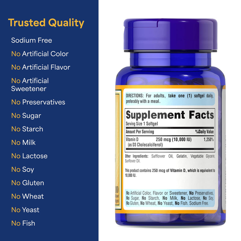 Puritan's Pride Premium Sunvite™ Mega-Potency Vitamin D3 10,000 IU 200 Count (Pack of 1)