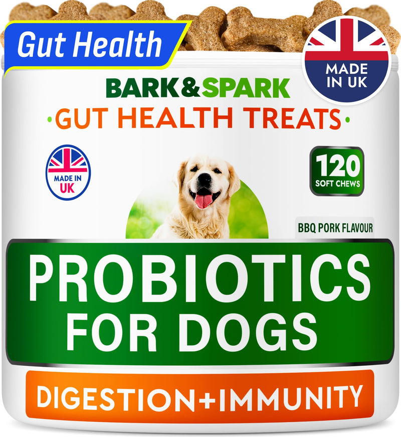 Advanced Dog Probiotics for Gut Health - Made in the UK - Pre, Post & Probiotic Treats - Dogs Digestive Health Sensitive Tums Support - All Breeds & Ages - Probiotics for Dogs (120 Ct, BBQ Pork) 120Ct Probiotic Chews