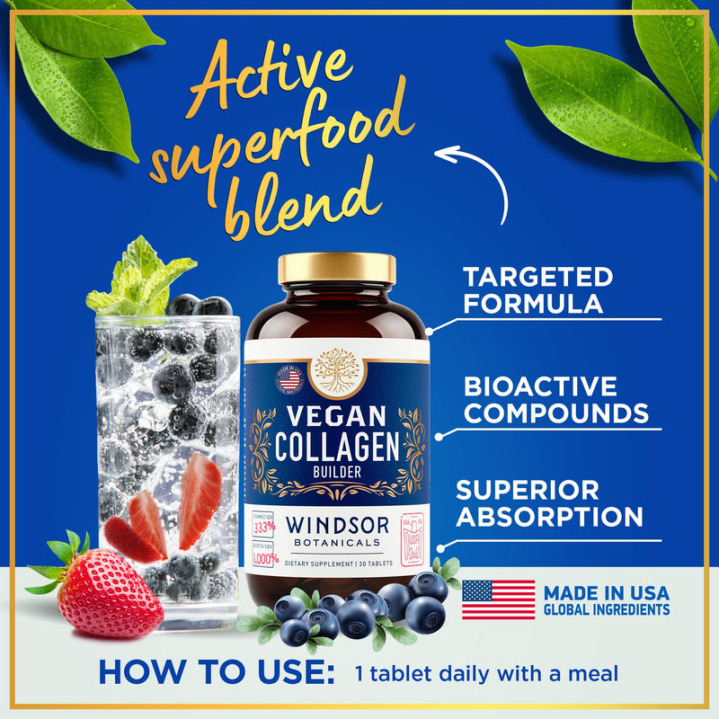 Vegan Collagen for Women and Men - Organic Superfood, Amino Acids Glycine, Lysine, Proline for Healthy Skin, Hair, Nails - Plant-Based Collagen Booster Supplements - 60 Gluten-Free Vegetarian Pills