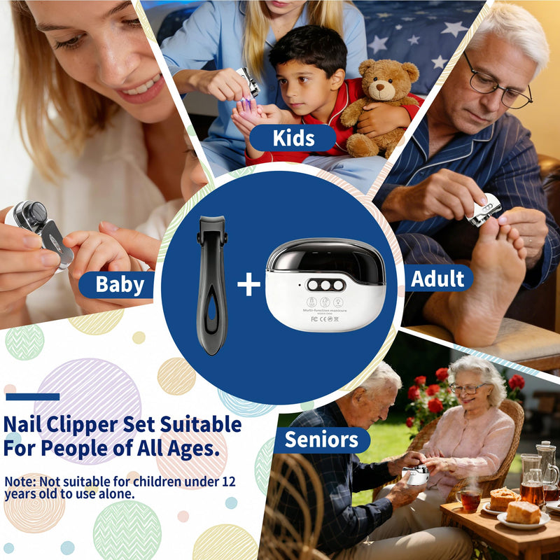 2026 New 3-in-1 Electric Nail Clipper & Grinder Kit with Collector & LED Light,3-Speed Rechargeable Trimmer, Polisher & Storage for Babies, Kids,Seniors and Adults - BeesActive Australia
