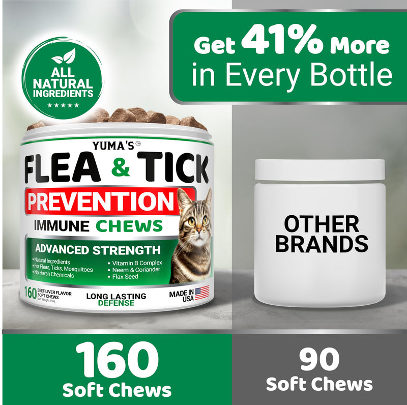 Flea Treatment for Cats - Flea and Tick Prevention for Cats - 160 Soft Treats - Natural Oral Supplement Pills for Kittens - All Breeds & Ages - Made in USA 160 Chews - BeesActive Australia