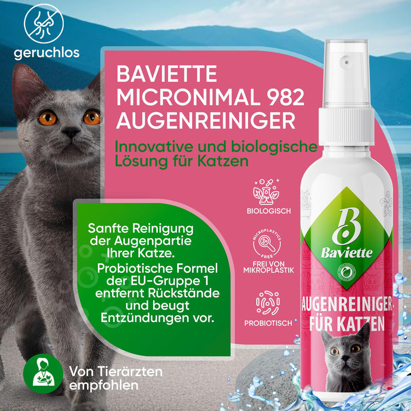 Baviette Cat Care – 100 ml Gentle Eye Area Care Spray for Cats – Probiotic-Inspired with Microorganisms – Odourless, Alcohol-Free & pH-Neutral Eye Care