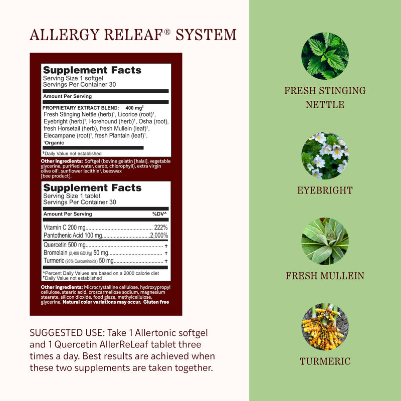 Herbs Etc. Allergy ReLeaf System, Non-Drowsy Formula, 30 Count | Natural Allergy Support for Overall Seasonal Comfort with Organic Fresh Stinging Nettle and Quercetin, Non-Drowsy Formula 30 Count (Pack of 1)