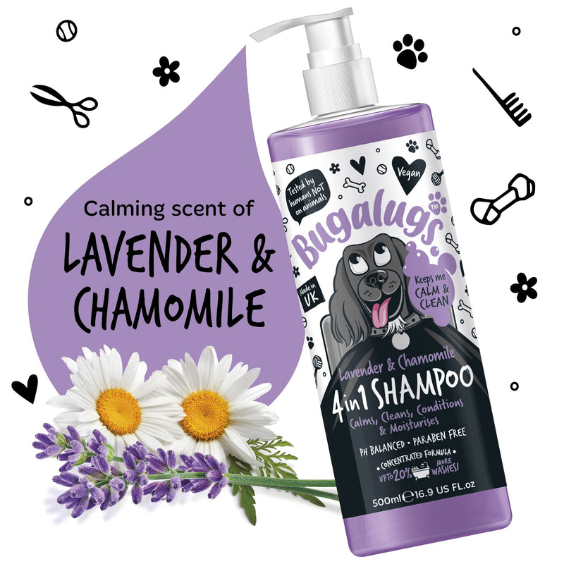 Dog Shampoo by Bugalugs lavender & chamomile 4 in 1 dog grooming shampoo products for smelly dogs with fragrance, best puppy shampoo, Vegan pet shampoo & conditioner 16.85 Fl - BeesActive Australia