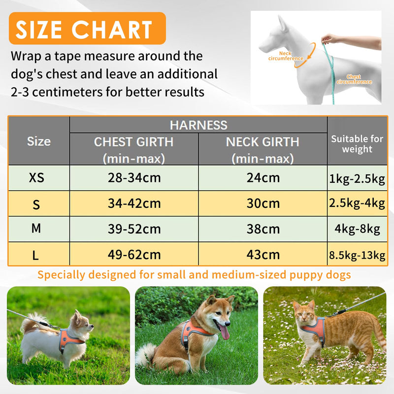 Dog Harness, Reflective No-Choke Pet Vest, Adjustable Soft Ventilate Padded Dog Vest, for Small and Medium Dogs and Cats Pet Harness (Orange, M) Orange - BeesActive Australia