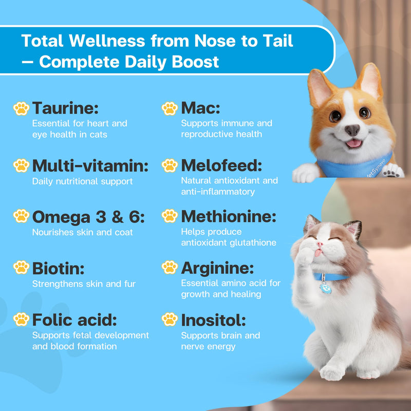 Feline Vitality Cat Supplement – Lickable Paste for Cat Immune Support & Cat Skin Allergy Relief – Daily Multi-Vitamin with Omega 3, Biotin, Prebiotics, Mac, Taurine – 30 Sachets