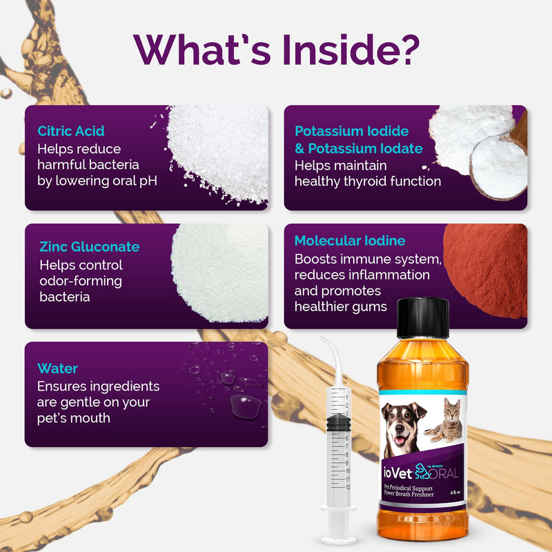 Recommended by Veterinarians Because it Simply Works Better. ioVet Oral Pet Water additive effortlessly Helps Your pet to the Clean, Healthy Mouth & Dazzling Fresh Breath You've Always Hoped for.