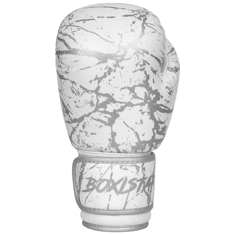 Boxistar Boxing Gloves - Men's & Women's, 8 oz to 16 oz with Optimal Padding White/Metallic Silver