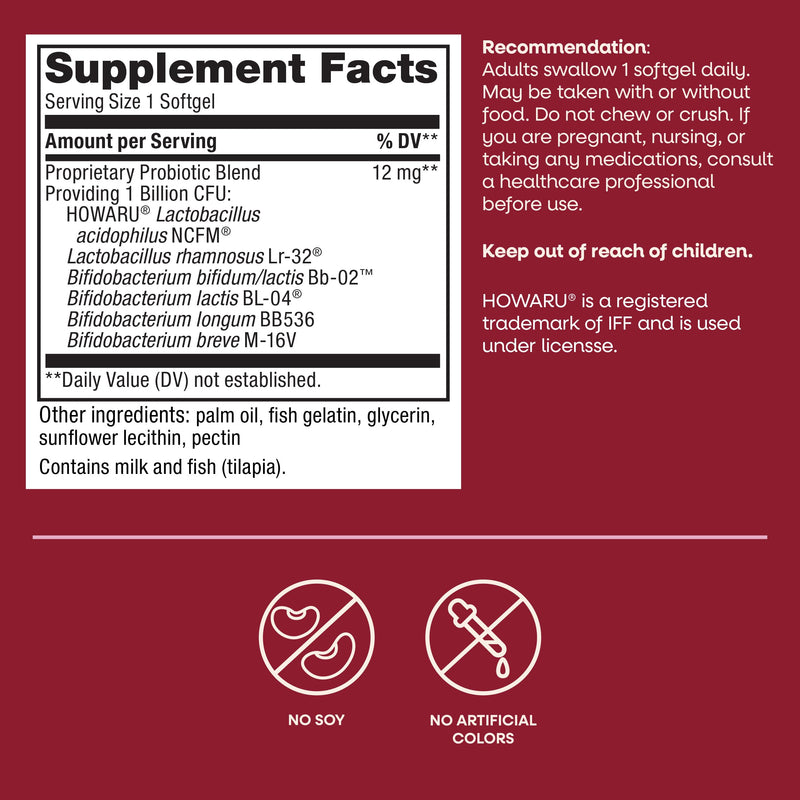 Nature's Way Pearls Complete Probiotic Softgels, 1 Billion CFU, 30 ct | 6 Probiotic Strains for Digestive Balance & Colon Health*, 1 Billion CFU, No Refrigeration Required, For Men and Women 30 Count (Pack of 1)