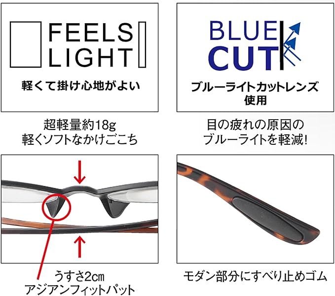 Meigan 5351-05 colorfulook Reading Glasses, Blue Light Reduction, Portable, Lightweight, Stylish, Wellington, Shape-memory Frame - BeesActive Australia