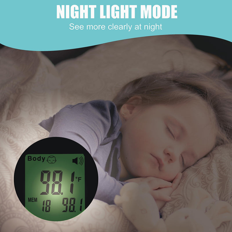 Amplim No-Touch Forehead Thermometer for Adults, Kids, and Infants: Digital Temporal Touchless Medical Grade Thermometer with LCD Display, Registry Must Have for Body Fever Temperatures, Blue Green White