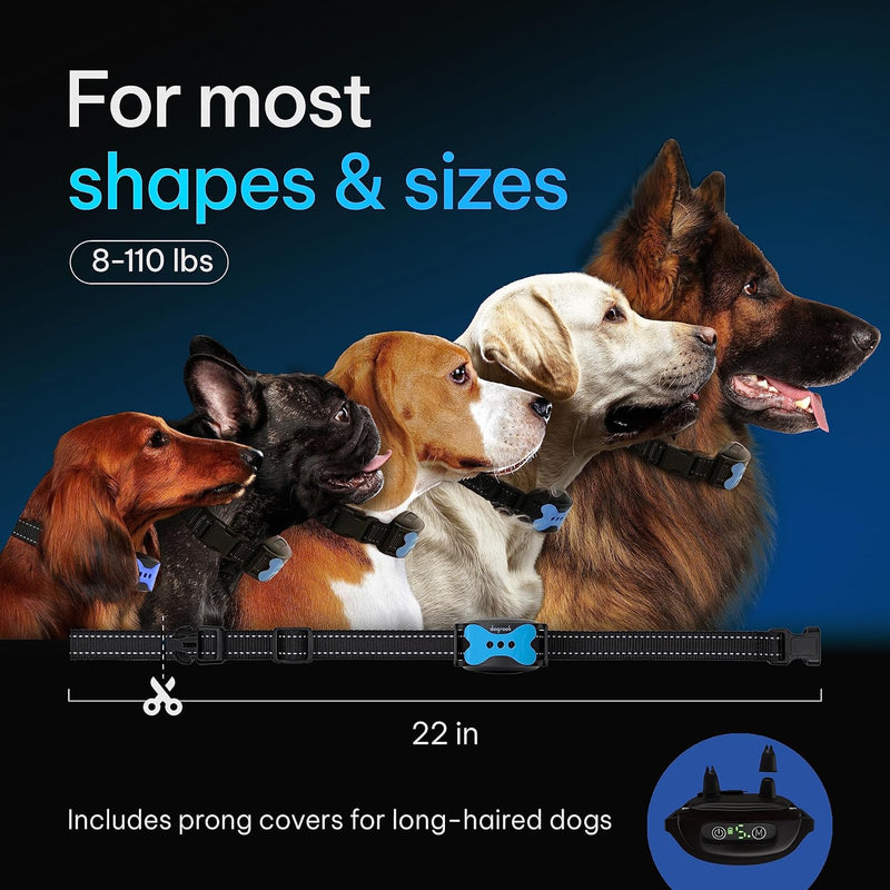 DogRook Dog Bark Collar - Rechargeable Smart Anti Barking Collar for Dogs - Waterproof No Shock Bark Collar for Small/Medium/Large Dogs - 5 Sensitivity Levels - Anti Bark Collar for Dogs - Dog Collar Blue - BeesActive Australia