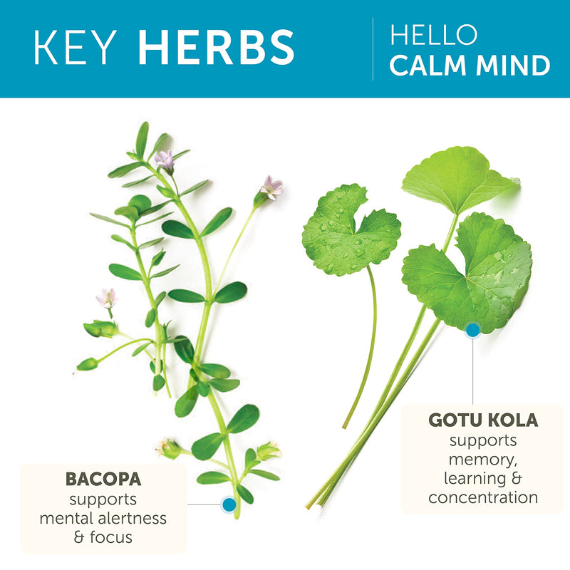 Himalaya Hello Calm Mind Herbal Supplement, with Bacopa, L-Theanine, Gotu Kola, Supports Concentration & Focus, Cognitive Function, Clear Thinking, Relaxation, Vegan, Gluten Free, 60 Capsules