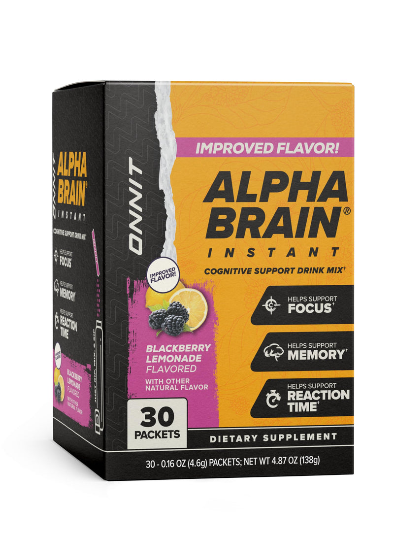 ONNIT Alpha Brain Instant Nootropic Drink Mix, BlackBerry Lemonade, 30 Ct | Nootropic drink mix packets; L-Theanine, Alpha GPC & B6 support focus, memory & mental clarity; on-the-go brain supplement
