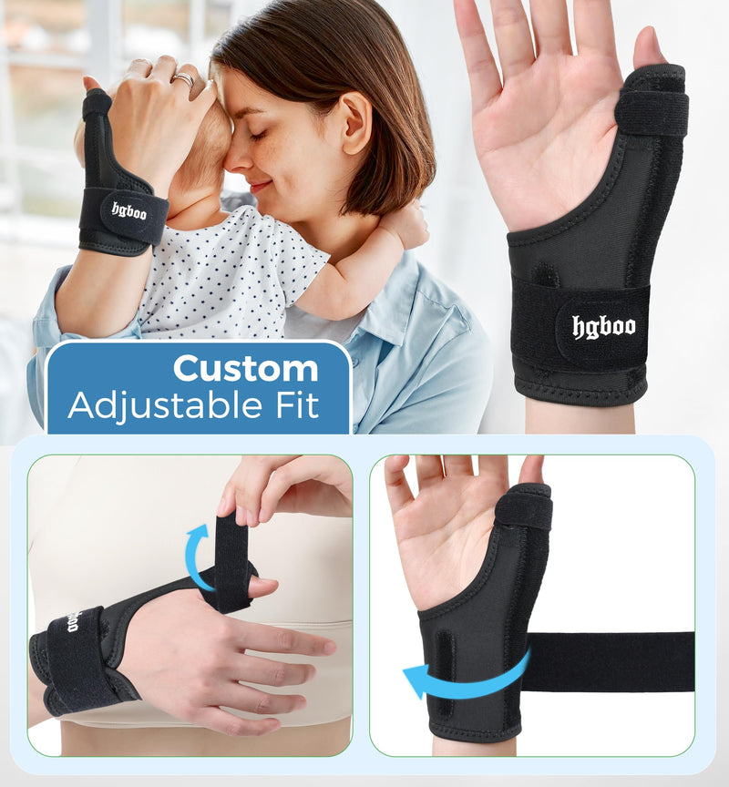 Thumb Spica Splint for Left or Right Hand, Adjustable Thumb Wrist Brace for Arthritis, Trigger Thumb, Tendonitis, Sprain, CMC Pain Relief – Lightweight, Breathable & Comfortable Support (Black) Black