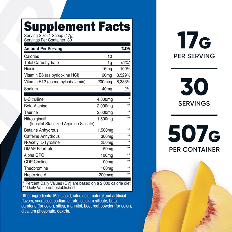 Nutricost Pre-X Extreme Pre-Workout Powder Complex (Peach Mango) 30 Serv | Vegetarian, GMO-Free and Gluten-Free Peach Mango 18.1 Ounce (Pack of 1)