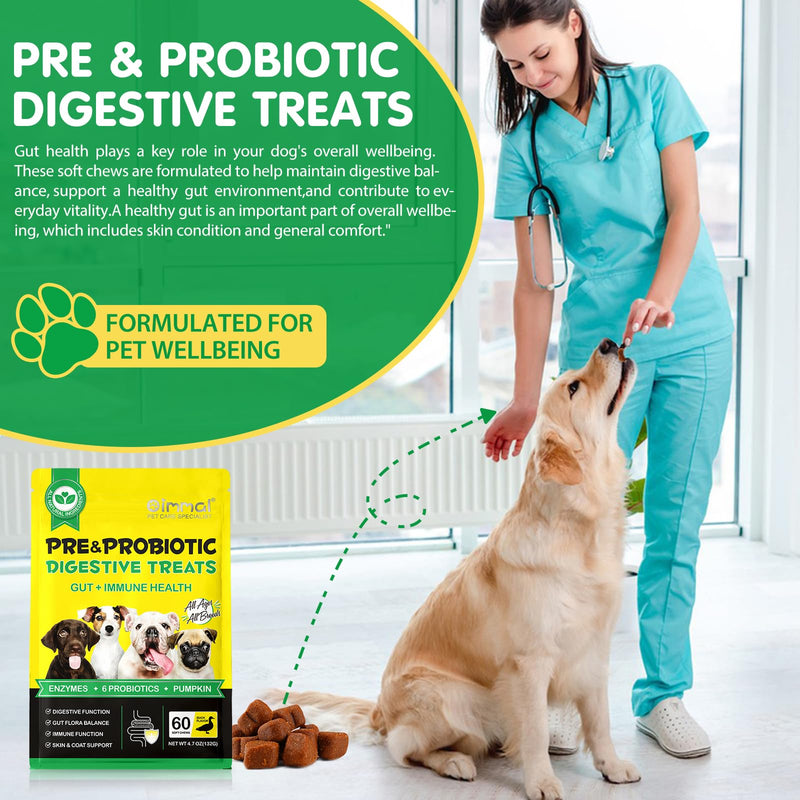Probiotic Chews for Dogs – Daily Digestive Balance with Prebiotics & Natural Ingredients – Supports Gut Flora, Skin & Everyday Vitality – Duck Flavour (60 Soft Chews) 60pcs