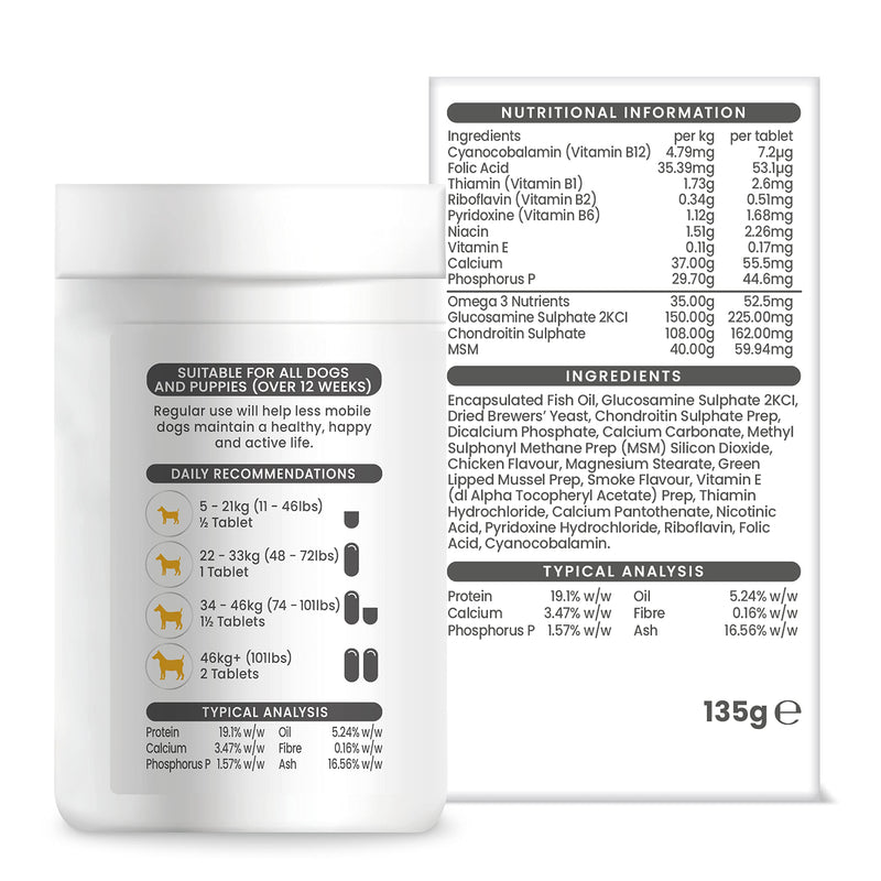Vetzyme High Strength Flexible Joint Supplements for Senior Dogs (90 Tablets) - Hip and Joint Care with Chondroitin and Glucosamine, Tasty Chicken Flavour 90 tablets