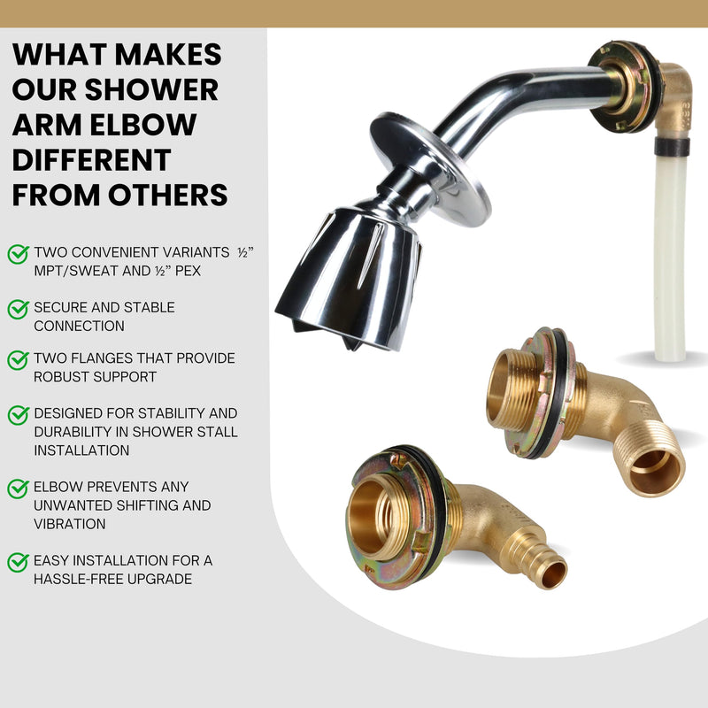 Waterline Shower Arm Elbow | Securely Mounts and Stabilizes Shower Arms and Tub Spouts | ½” PEX
