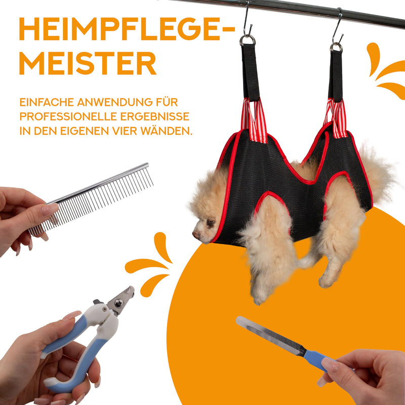 PFOTENKRAFT pet hammock for grooming - including grooming tools | Hammock Harness Dogs & Cats Nail Care | Pet grooming with claw trimmer, nail clippers, nail file (L) L - BeesActive Australia